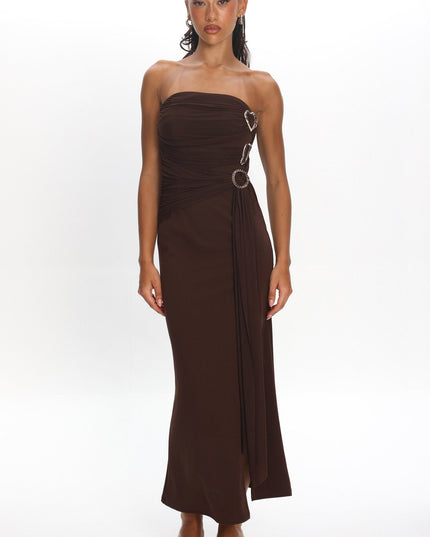 Strapless Buckle Maxi Dress Coffee