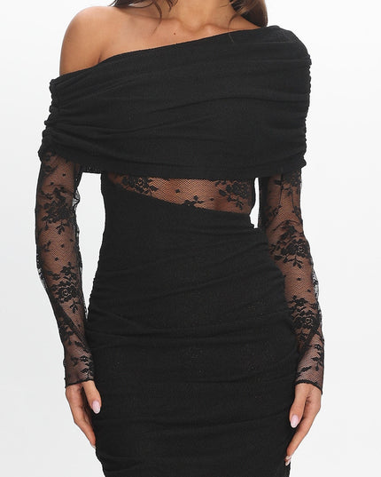 Black Asymmetric Neckline Mini Dress