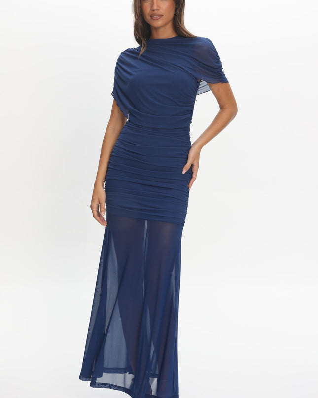 Navy Draped Maxi Dress