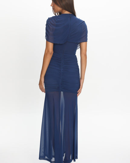 Navy Draped Maxi Dress