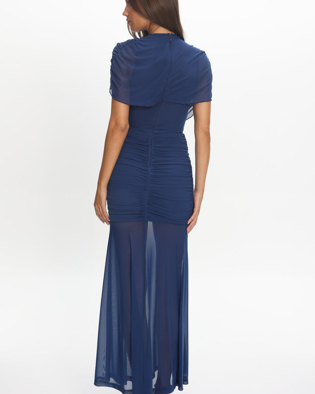 Navy Draped Maxi Dress