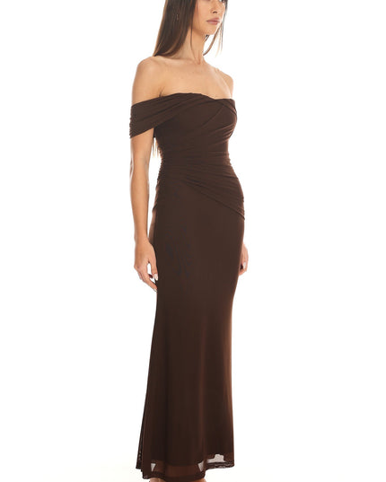 Chocolate Off-Shoulder Maxi Dress