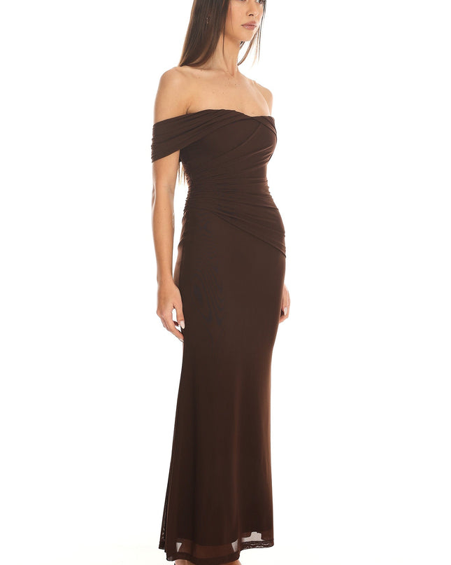 Chocolate Off-Shoulder Maxi Dress