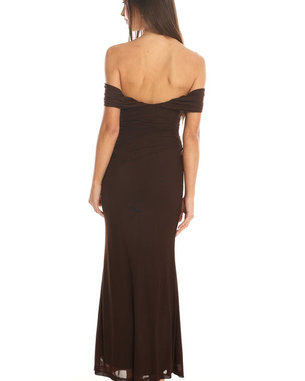 Chocolate Off-Shoulder Maxi Dress