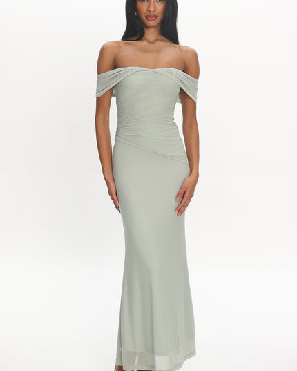 Sage Off-Shoulder Maxi Dress
