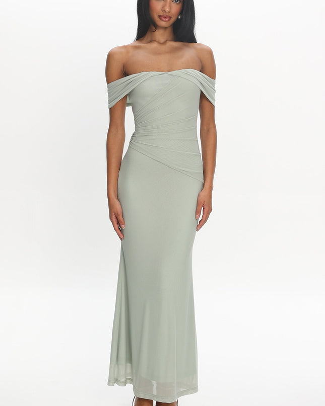 Sage Off-Shoulder Maxi Dress