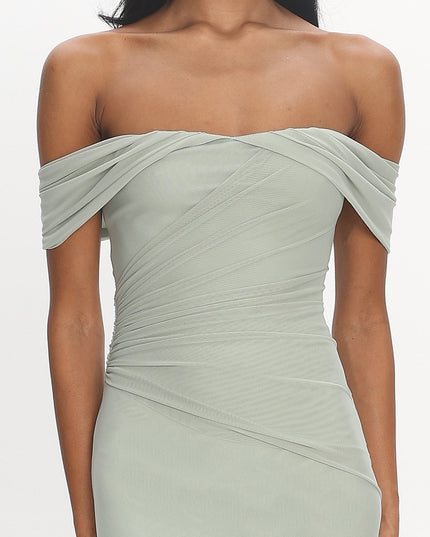 Sage Off-Shoulder Maxi Dress