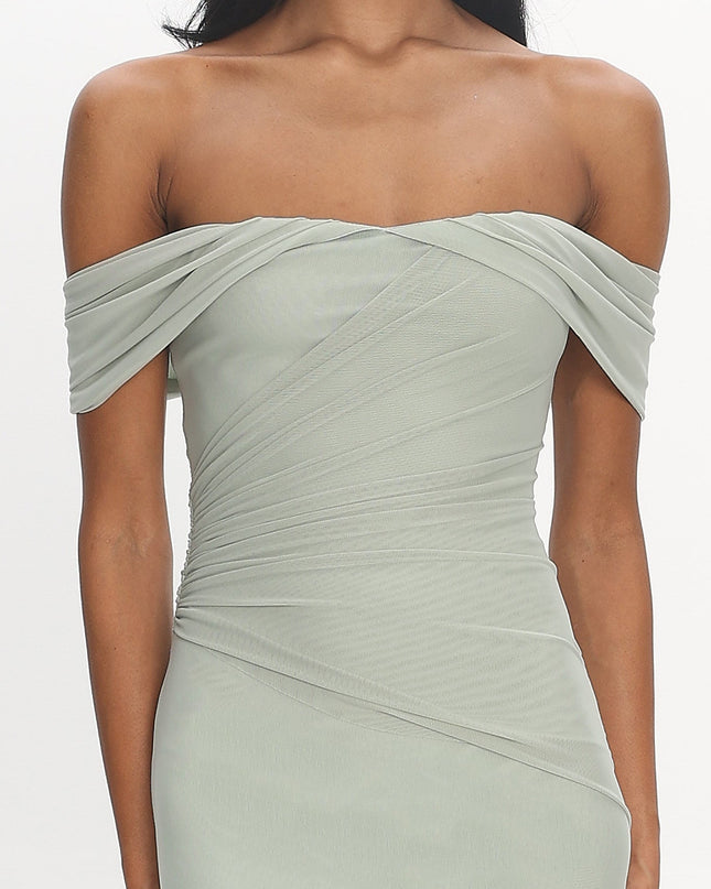 Sage Off-Shoulder Maxi Dress