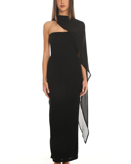 Black Draped Scarf Maxi Dress