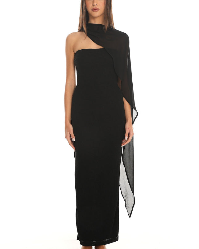 Black Draped Scarf Maxi Dress