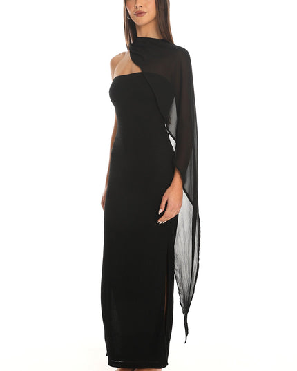 Black Draped Scarf Maxi Dress