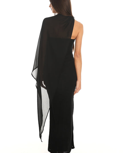 Black Draped Scarf Maxi Dress