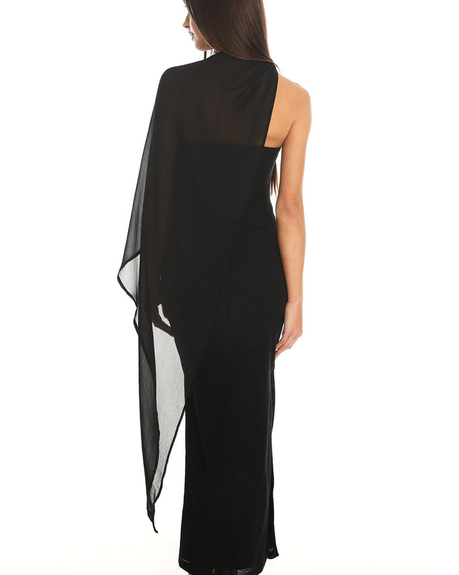 Black Draped Scarf Maxi Dress