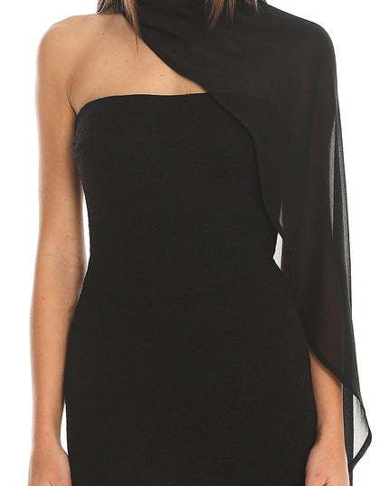 Black Draped Scarf Maxi Dress