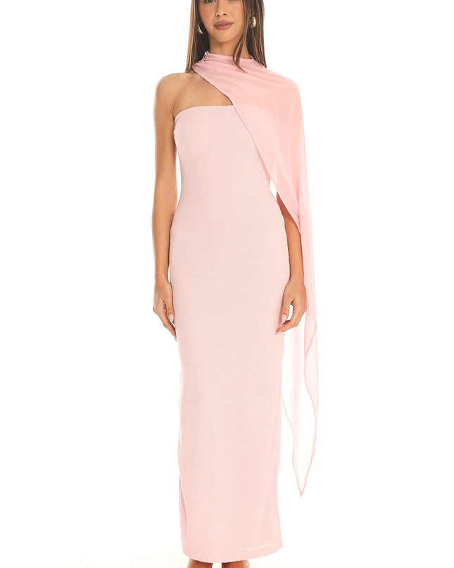 Pink Draped Scarf Maxi Dress