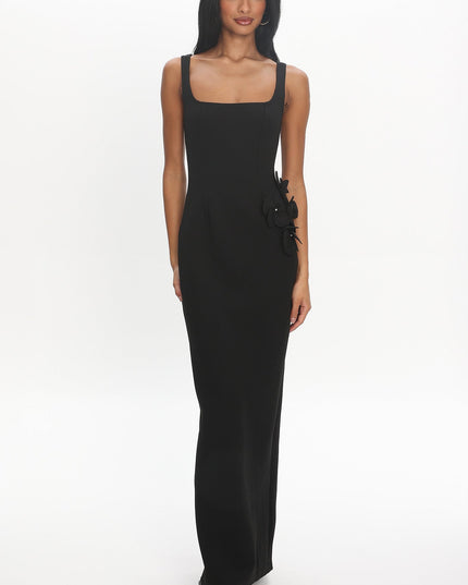 Black 3D Floral Maxi Dress