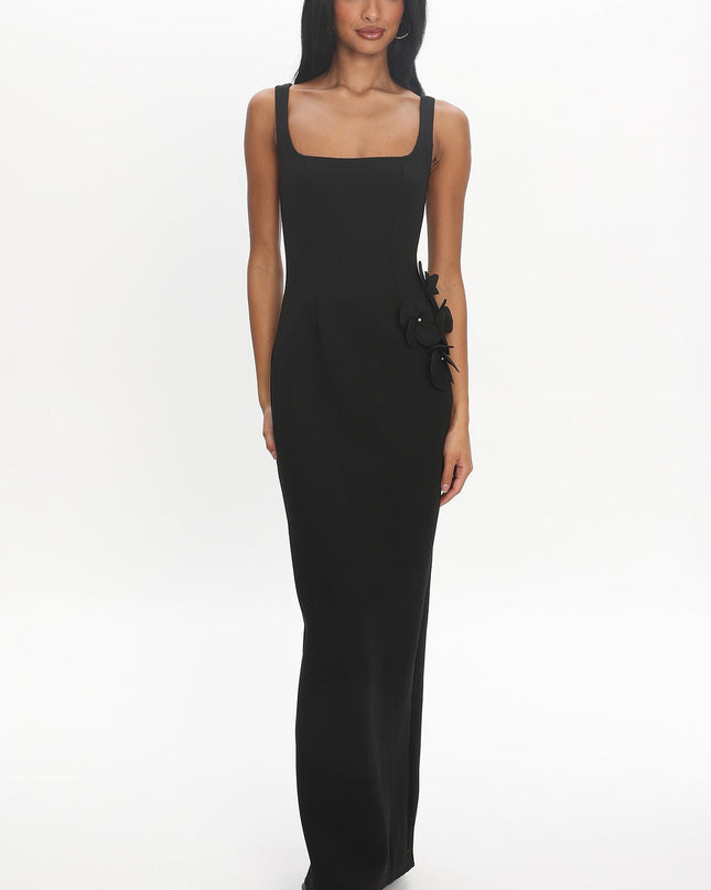 Black 3D Floral Maxi Dress