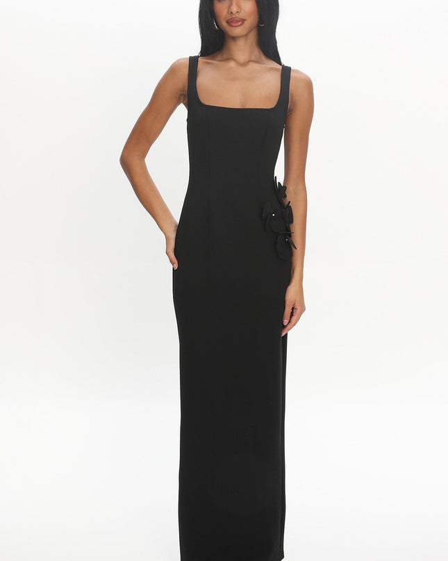 Black 3D Floral Maxi Dress