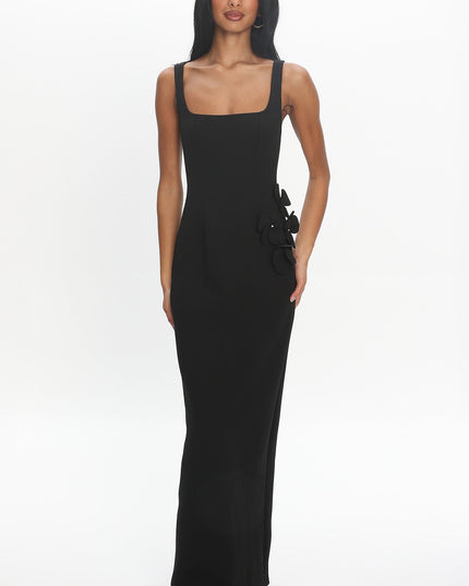 Black 3D Floral Maxi Dress
