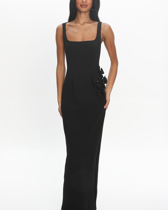 Black 3D Floral Maxi Dress