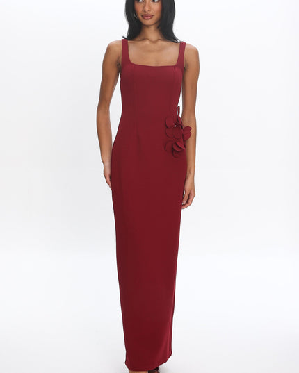Red 3D Floral Maxi Dress