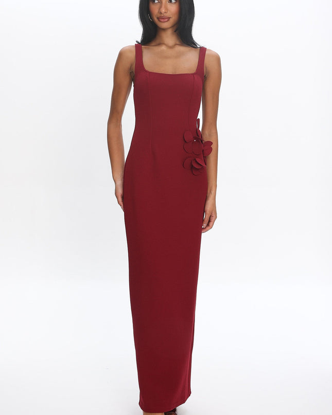 Red 3D Floral Maxi Dress