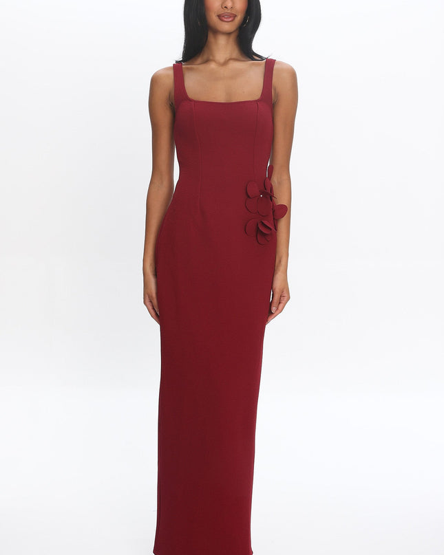 Red 3D Floral Maxi Dress