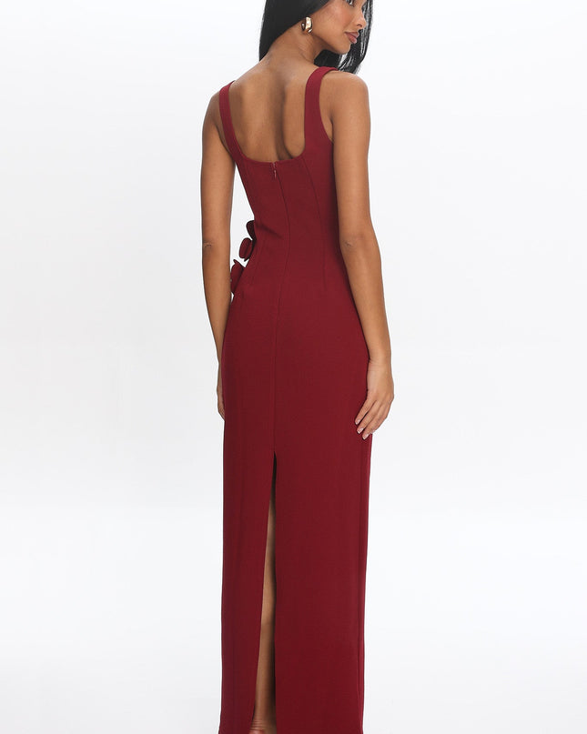 Red 3D Floral Maxi Dress