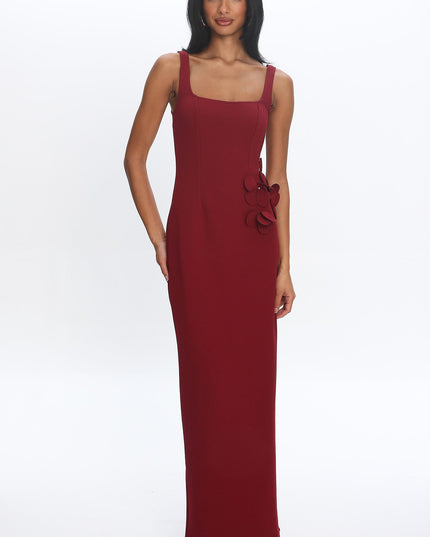 Red 3D Floral Maxi Dress