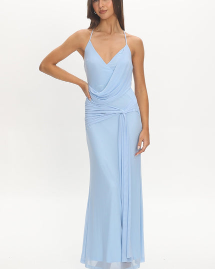 Light Blue Draped Sash Maxi Dress
