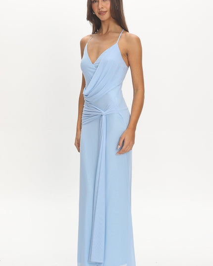 Light Blue Draped Sash Maxi Dress