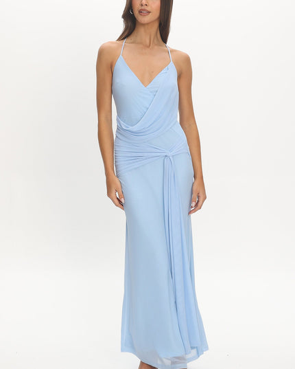 Light Blue Draped Sash Maxi Dress