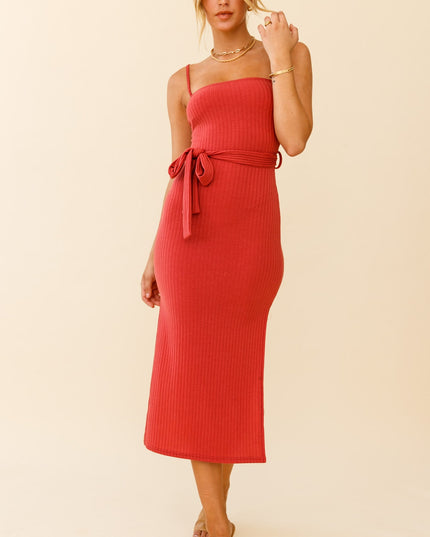 Rose Square Neckline Side Split Midi Dress