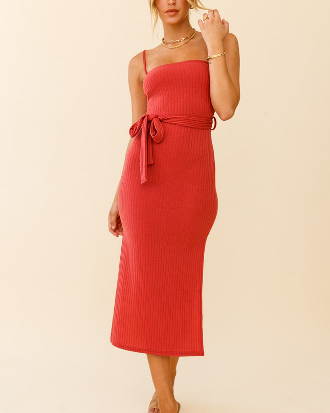 Rose Square Neckline Side Split Midi Dress