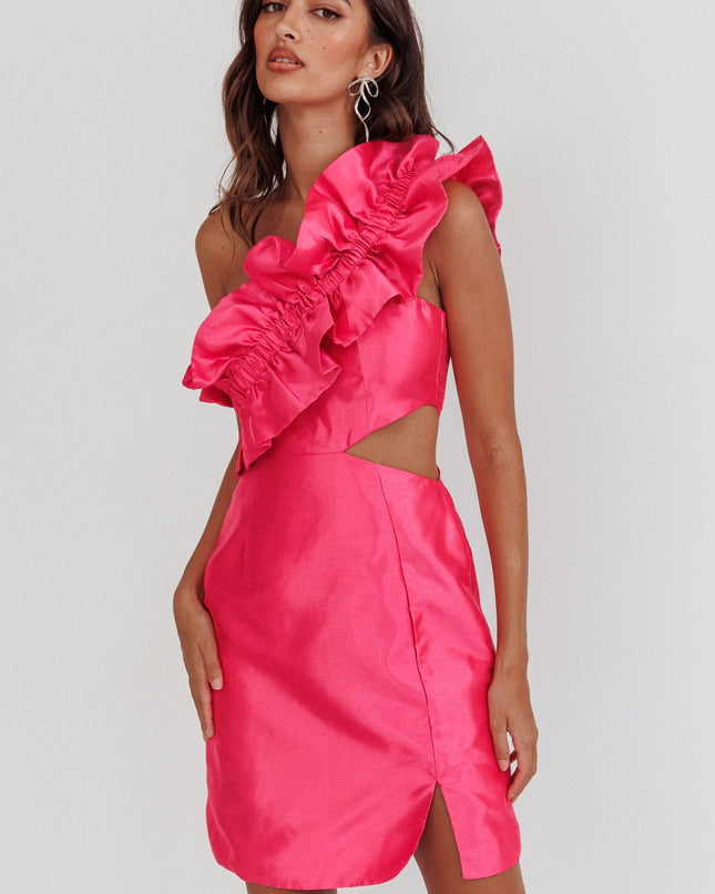 Pink Wide Ruffle Shoulder Mini Dress