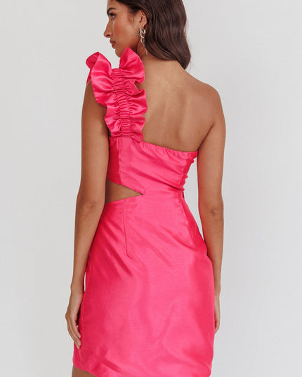 Pink Wide Ruffle Shoulder Mini Dress