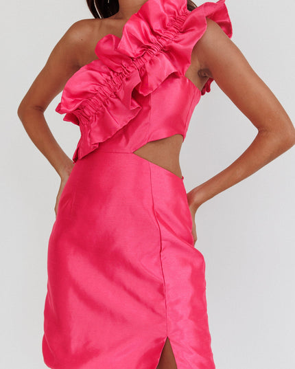Pink Wide Ruffle Shoulder Mini Dress