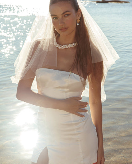 White Forever Back Bow Mini Dress