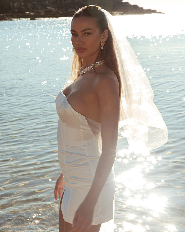 White Forever Back Bow Mini Dress