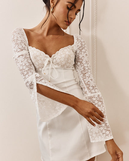 White Lace Bust Long Sleeve Mini Dress