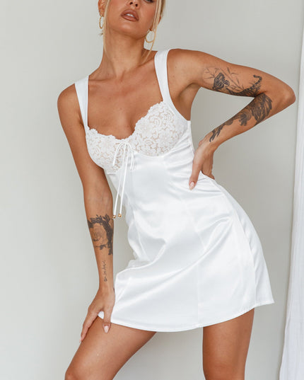 White Lace Bust Mini Dress