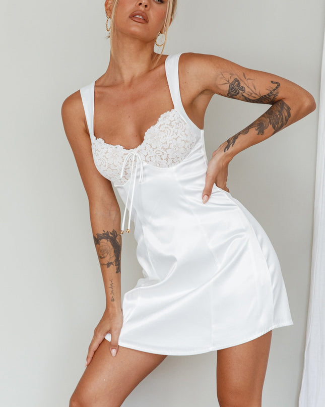 White Lace Bust Mini Dress