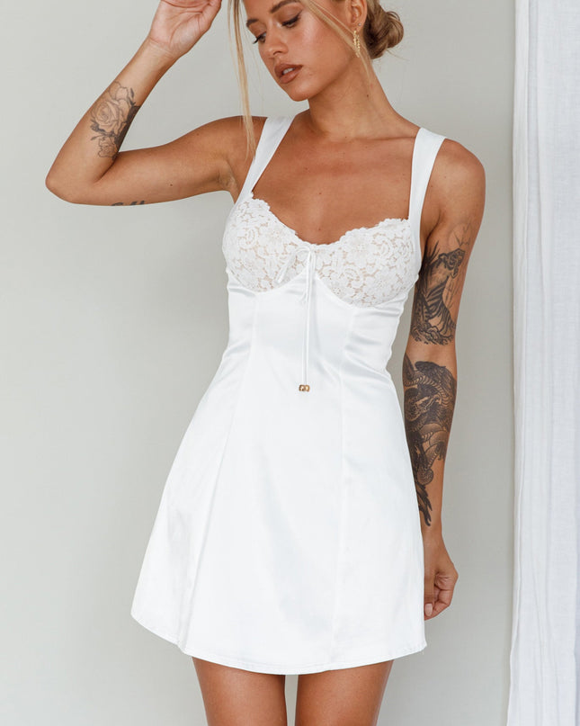 White Lace Bust Mini Dress