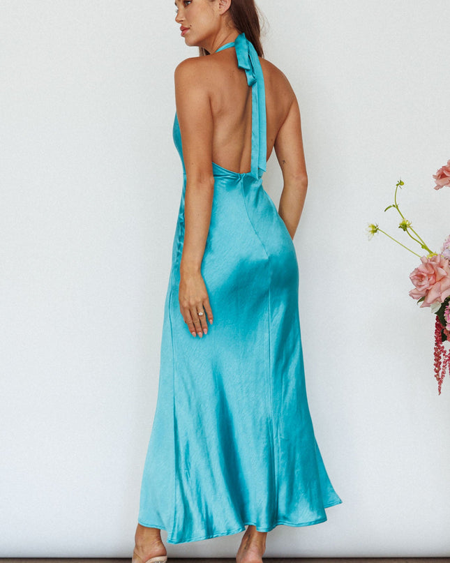 Turquoise Diamante Halterneck Maxi Dress