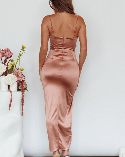 Bronze Split Open Wrap Maxi Dress