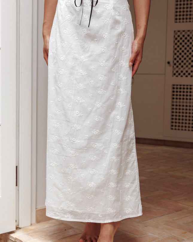 White Embroidery Bow Maxi Skirt