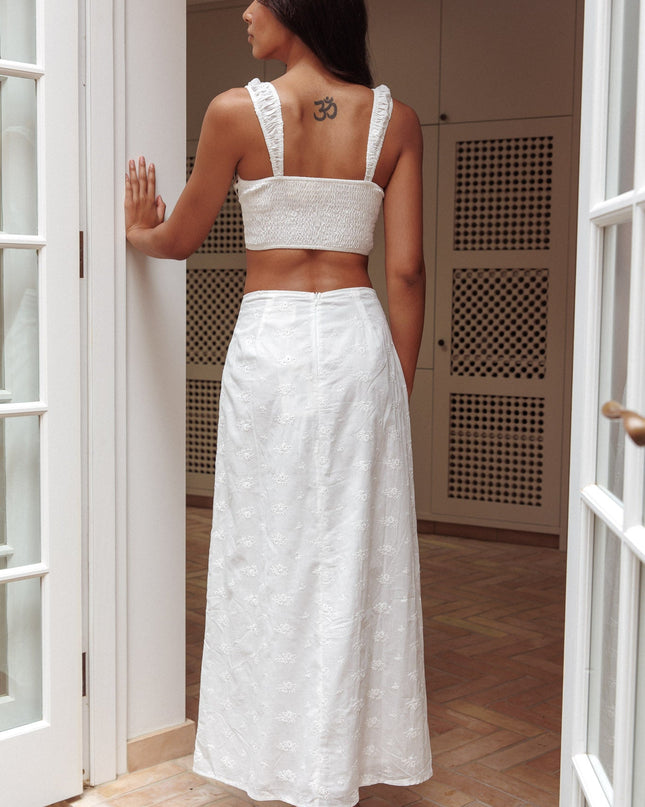 White Embroidery Bow Maxi Skirt
