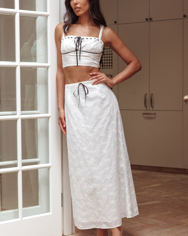 White Embroidery Bow Maxi Skirt