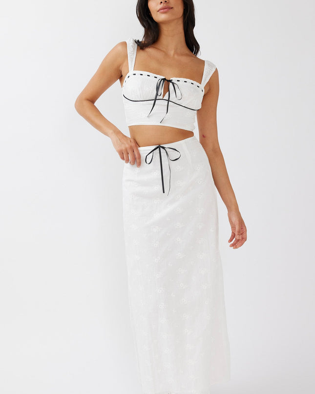 White Embroidery Bow Maxi Skirt