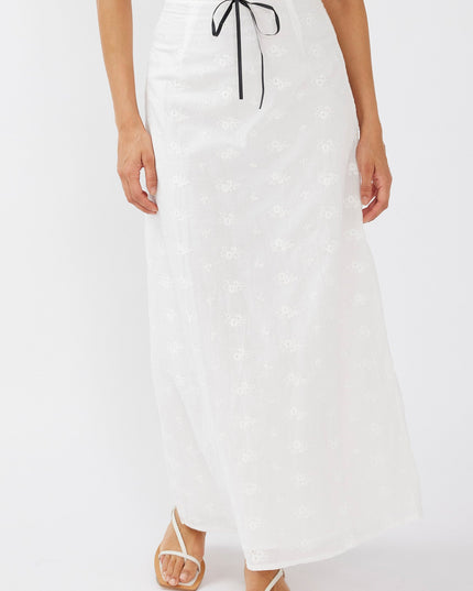 White Embroidery Bow Maxi Skirt